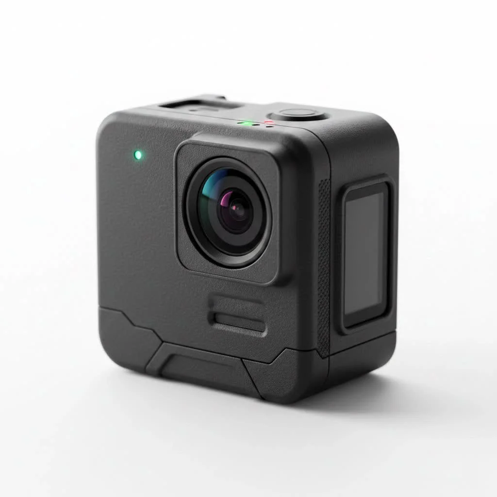 Polaroid Cube action camera with a rainbow stripe
