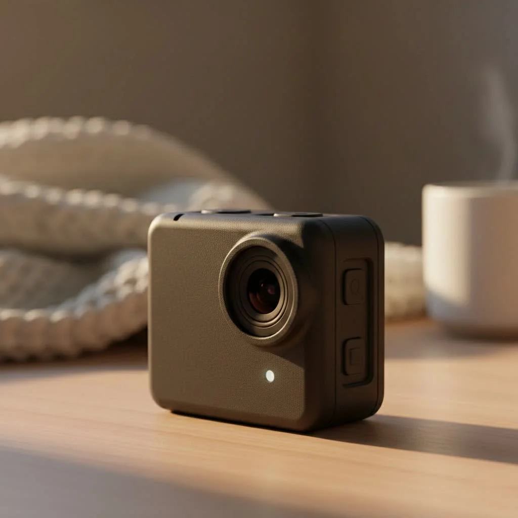 Person holding an action camera in their hand