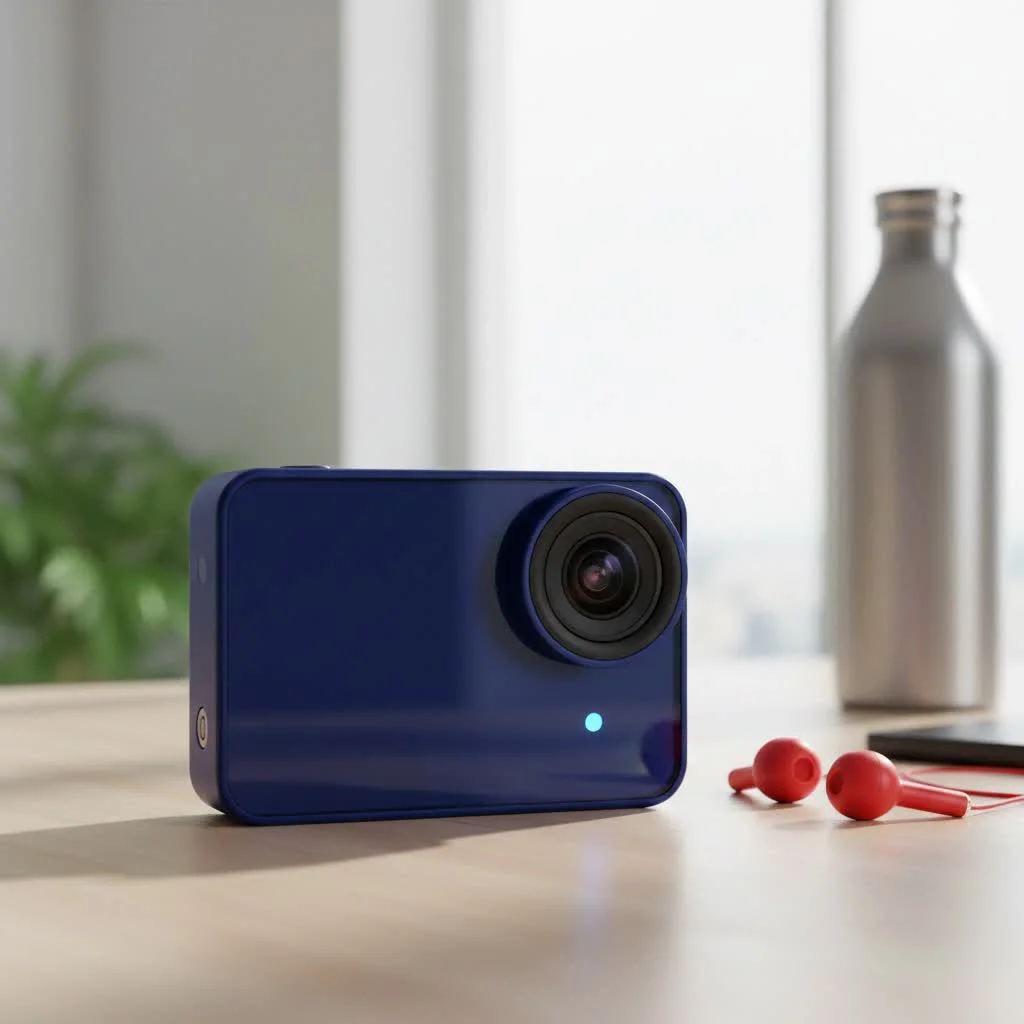 Action camera capturing a vibrant night cityscape