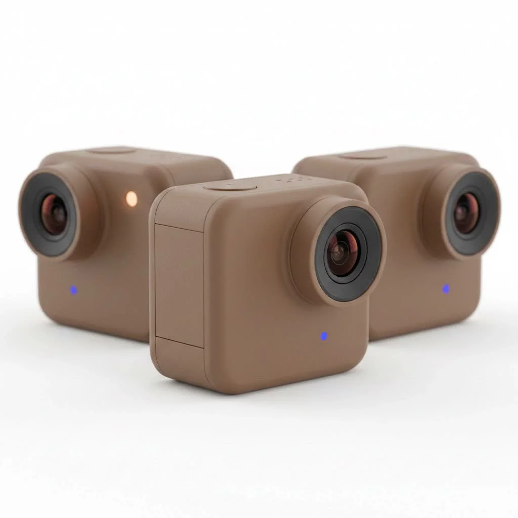 Akaso Brave 7 action camera with dual screens and accessories