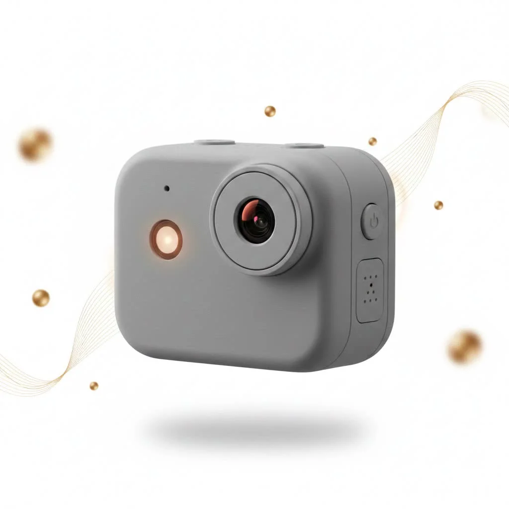 Three compact action cameras on a table